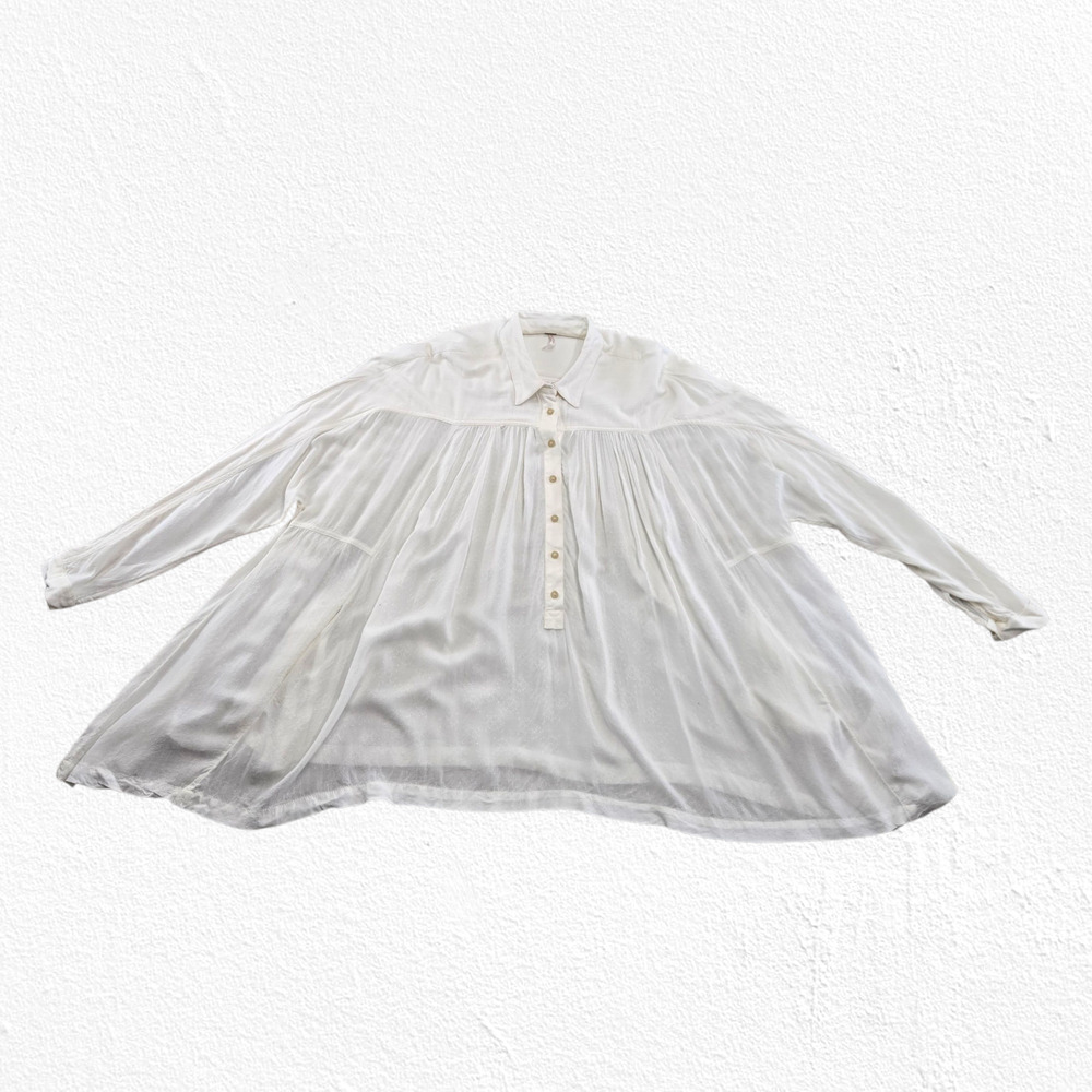 Free People Ivory Textured Babydoll Tunic Blouse Oversized Top Size Small Petite - Picture 4 of 14